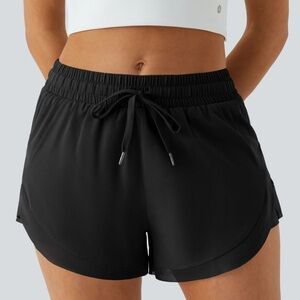 HALARA Mid-Rise Drawstring Contrast Mesh 2-in-1 Flowy Running Shorts 3”